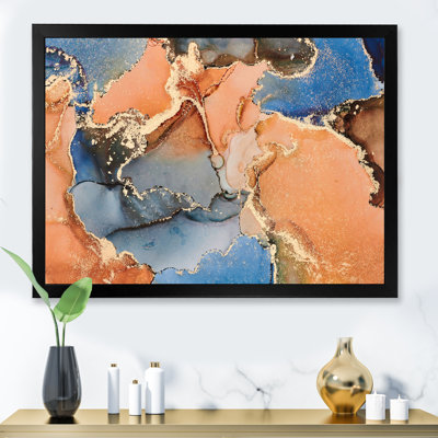 «Blue and Orange Luxury Abstract Fluid I», peinture sur toile