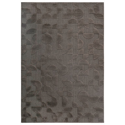 High-Low Brown Indoor Area Rug, 5'3''x7'6'', Modern, Contemporary, Geometric, Bohemian, Bedroom, Kitchen, Living Room, Non Shedding Carpet