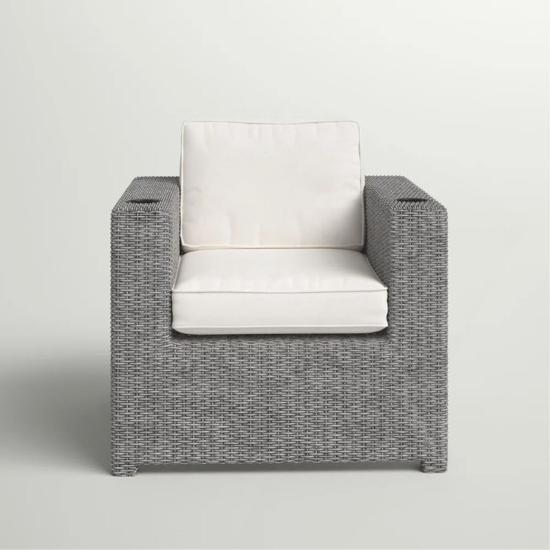 Chaise de patio entièrement assemblée avec coussins, 1, Blanc, Mélange de gris