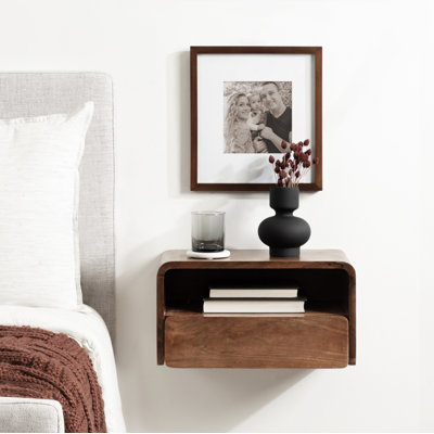 Langley Mango Solid Wood Floating Shelf with Drawer