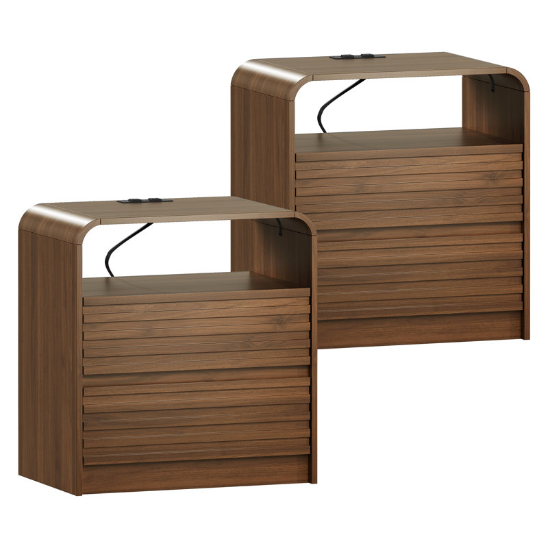 Ensemble de chambre à coucher 3 pièces avec commode 9 tiroirs et tables de chevet, Brun