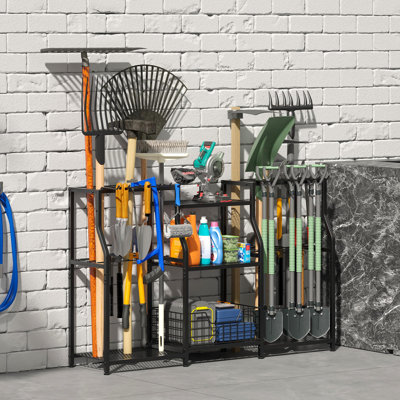 Garden Tool Organizer, Heavy Duty Yard Tool Tower Rack For Garage Organization And Storage, 3 Tier Utility Garden Tool Rack
