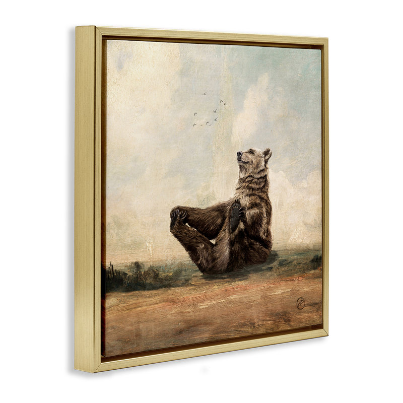 Bear Holding Paws Watching Sunset, Metallic Gold Floater Frame, 25" H x 25" W