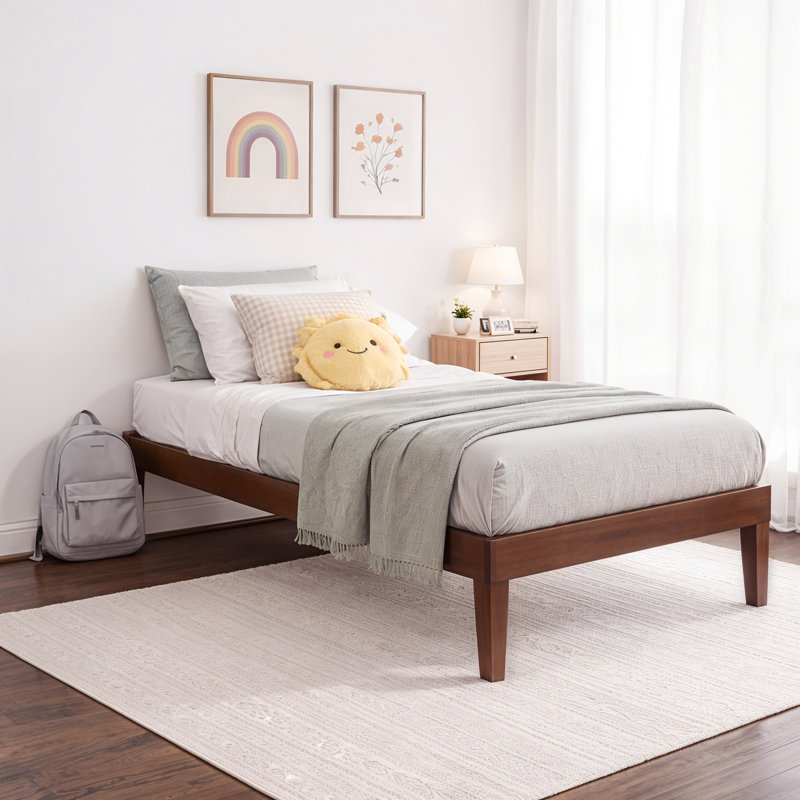 Lit plateforme en bois massif avec 13 lattes de soutien Marialana, Brun, Lit simple