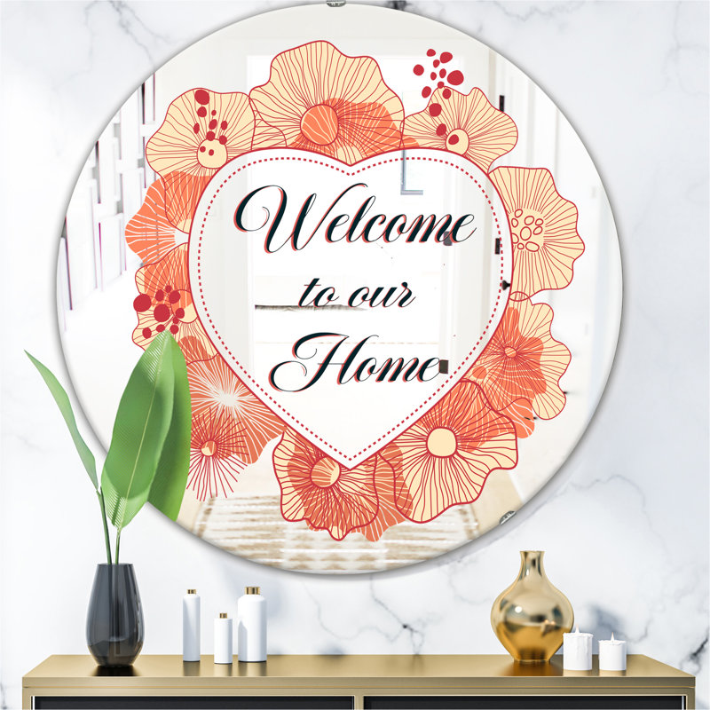 Miroir mural Welcome To Our Home Flower Heart II, H 31,5 po x l po