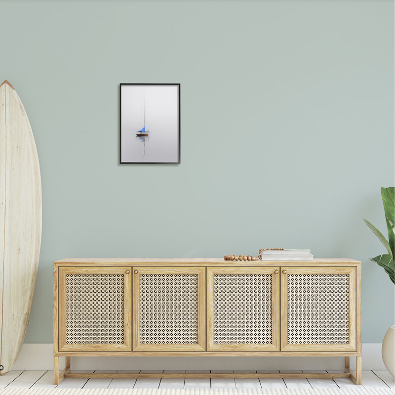 «Drifting Boat Grey Ocean Reflection» par Nicholas Bell - photographie à cadre flottant sur bois, Giclée encadrée noir minuit