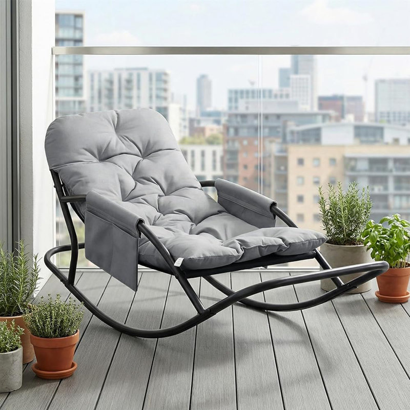 Single Steel Tube Rocking Chair, Technical Fabric, Light Grey