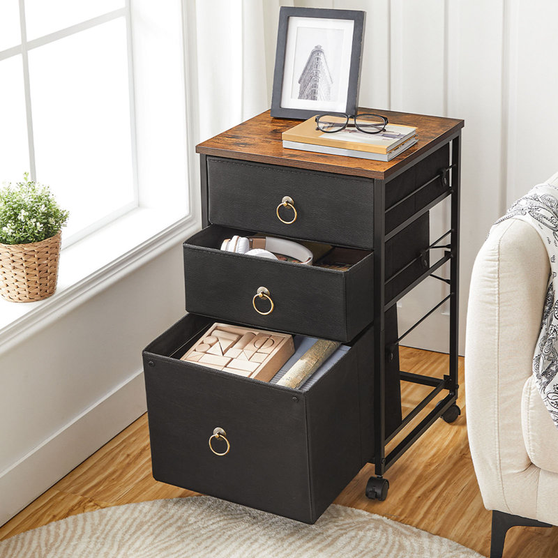 3-drawer Mobile File Cabinet, Black/Brown