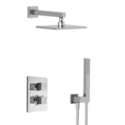 Scala Thermostatic Shower System with 2-Way Diverter, 8-Inch Rain Shower Head and Wall Mounted Hand Shower, Valve Included