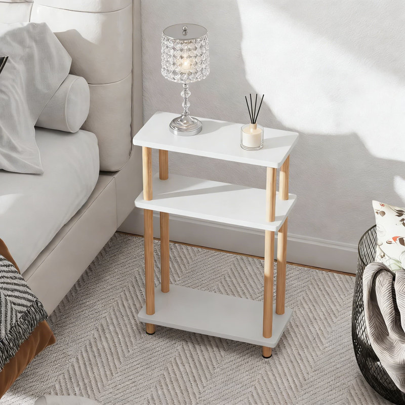 Table d'appoint étroite à 3 niveaux avec tablettes de rangement, table de bout mince pour les petits espaces, table d'appoint multifonctionnelle pour le salon, la chambre à coucher, le vestibule et la maison de campagne