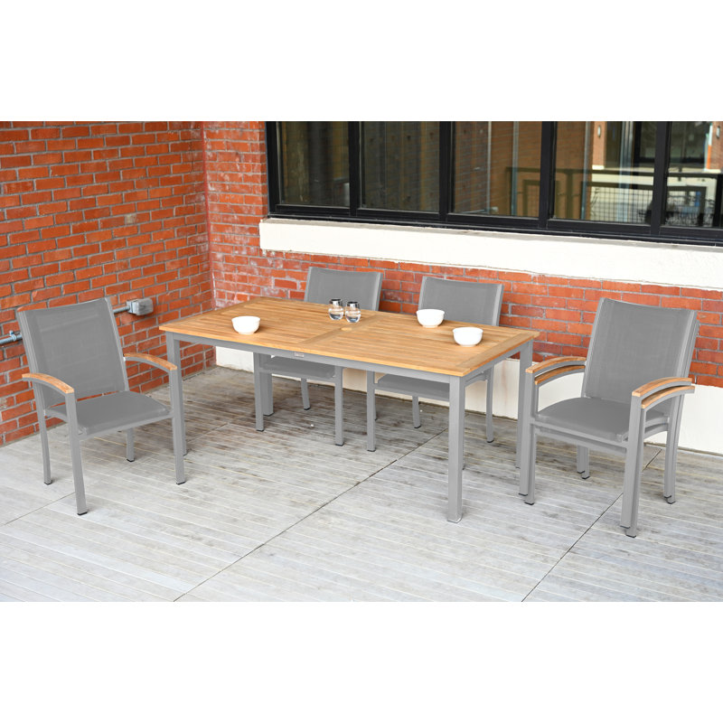 Aluminum Sling & Teak Stacking Sling Tribeca Armchair, Silver