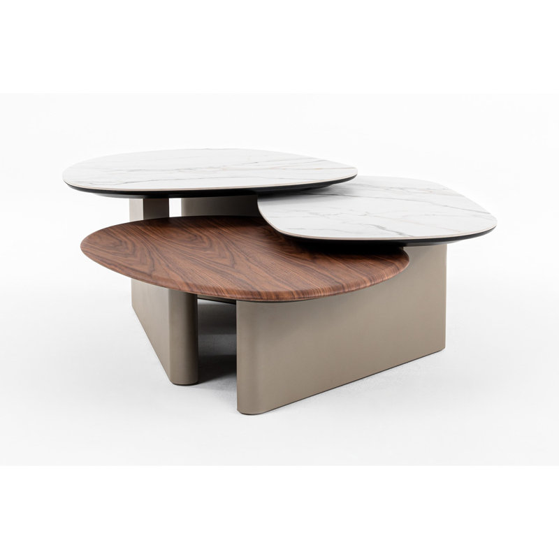 Table basse Cid Rob, bois de noyer brun, céramique grise, 63 pouces