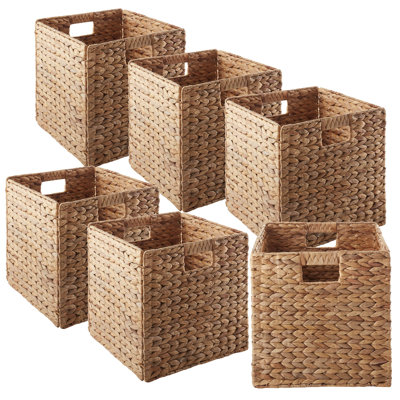 13" x 13" Hyacinth Storage Shelf Cubes - Cinnamon Wicker Baskets - Set of 6