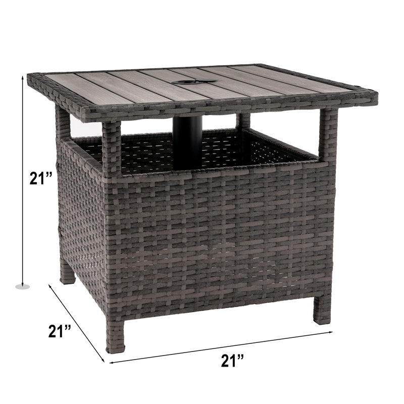 Table d'appoint en osier avec trou pour parasol Latassha, Gris