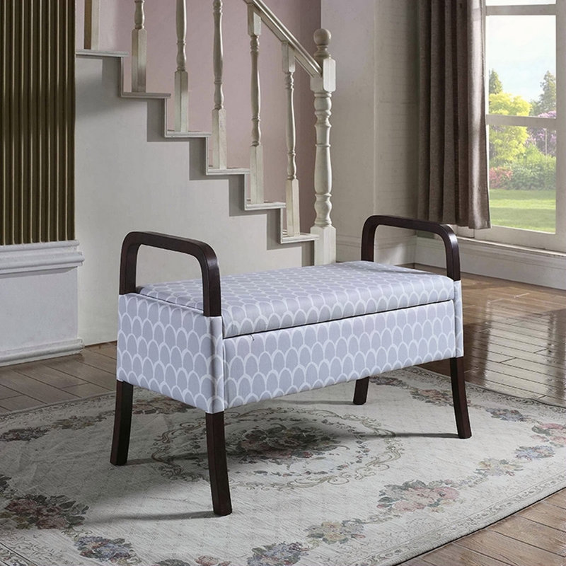 Grand siège de rangement en bois 23,25 po, imprimé cercle bleu ciel