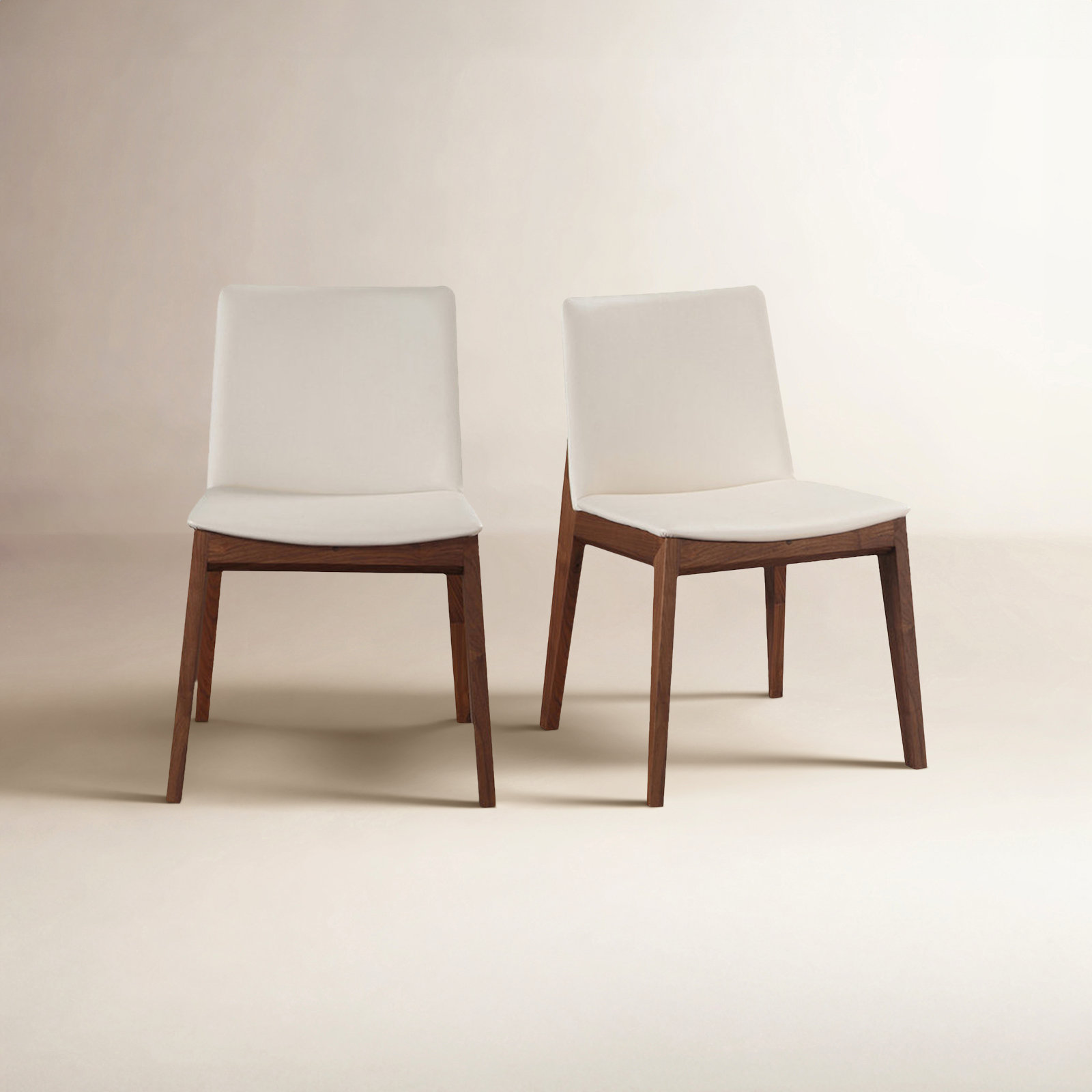 Anrey Oak Side Chair, Cream Faux Leather, Brown