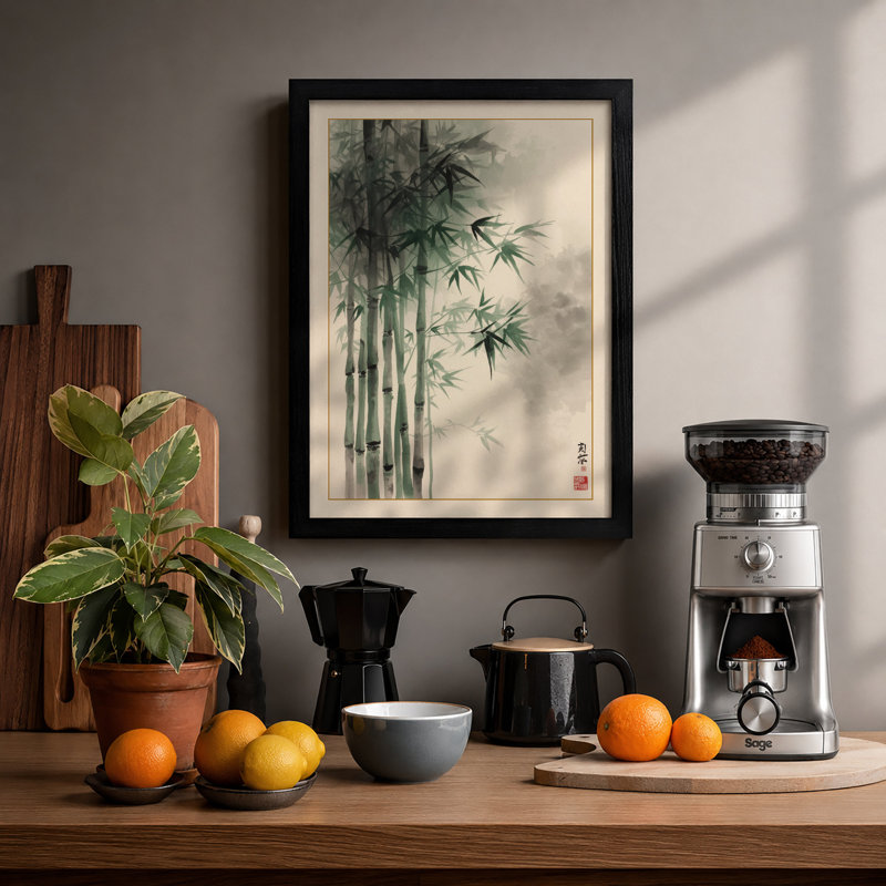 Bamboo in Mist Japandi - Framed Print, A1 - 84.1 x 59.4 cm, Black