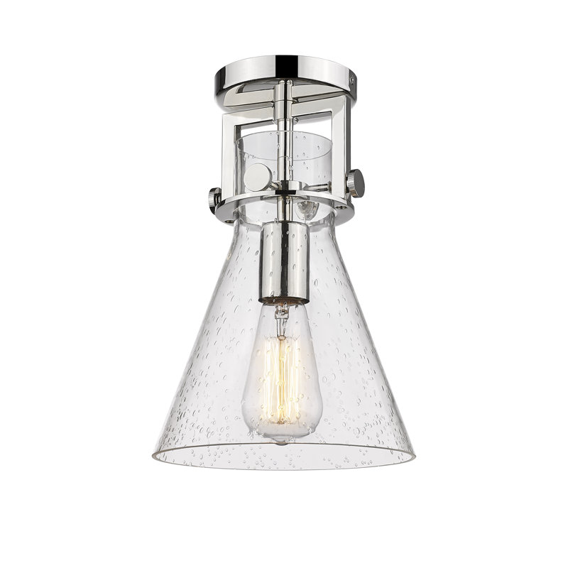 Skokie Glass Semi Flush Mount, Seedy, Polished Nickel