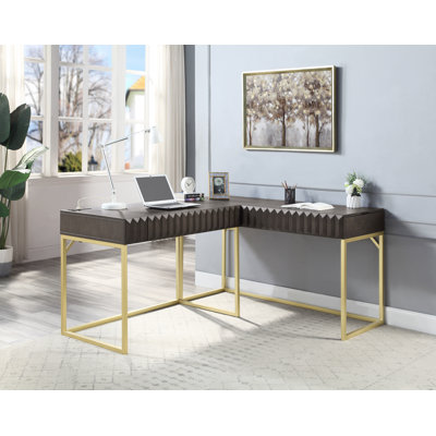 Livengood Adjustable L-Shaped Metal Base Writing Desk with Power Outlet