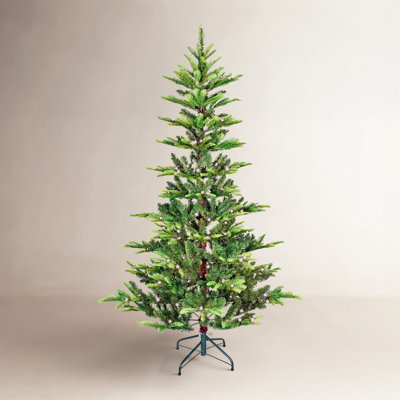 Pre-Lit Green Christmas Tree with PE/PVC Mixed Branches, Lights, Foldable Metal Base