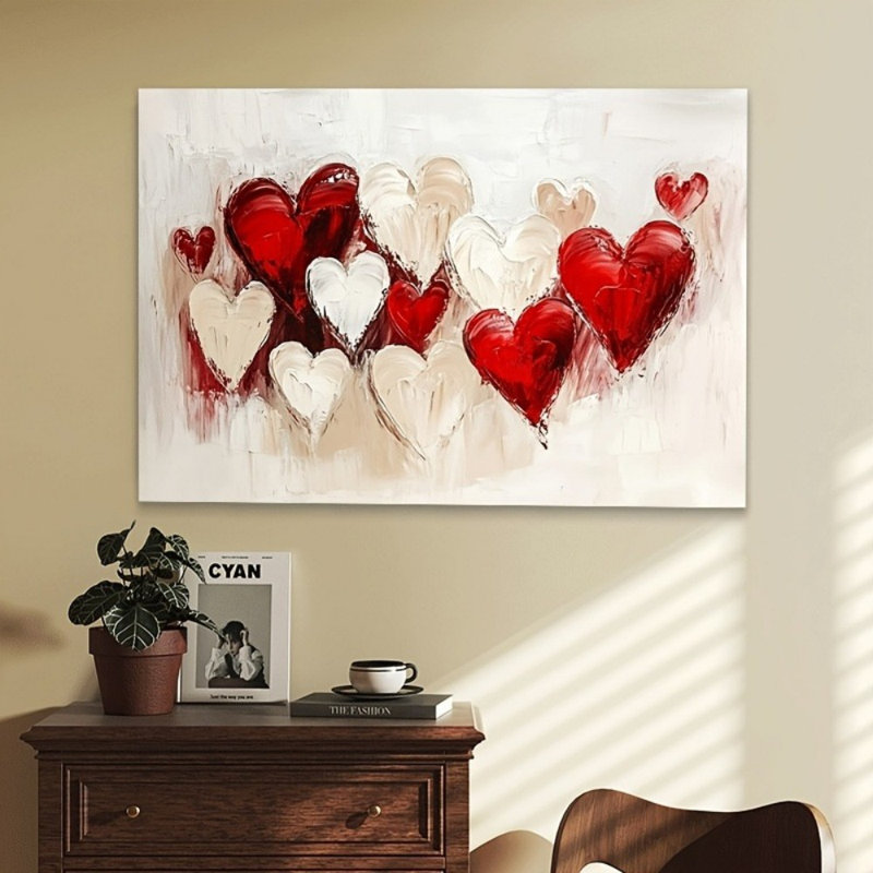 Élégante impression sur toile texturée rouge et crème - Urban Studio, 32*24 pouces (80*60*2 cm)