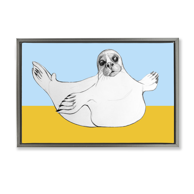 Cadre flottant Playful Seal S croquis, design par Violeta Vollmer, Cadre flottant gris lustré, H 17 po x l 25 po
