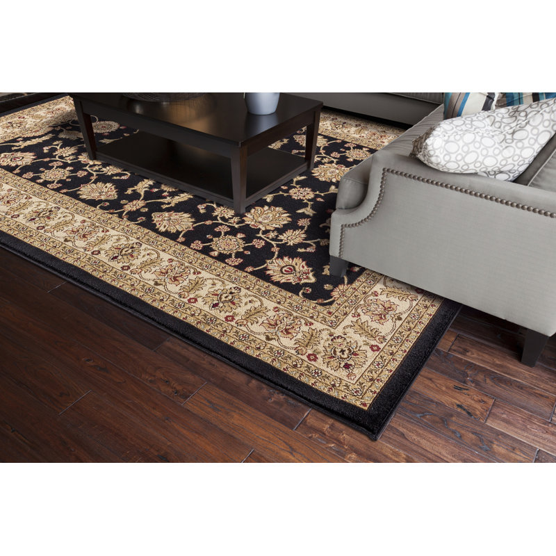 Tapis oriental tissé à plat noir Edmont, Rectangle 9 pi 3 po x 12 pi 6 po