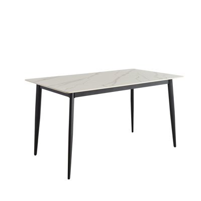 Table de salle à manger rectangulaire en porcelaine blanche avec pieds en métal, surface de cuisine et cadre H 55 po