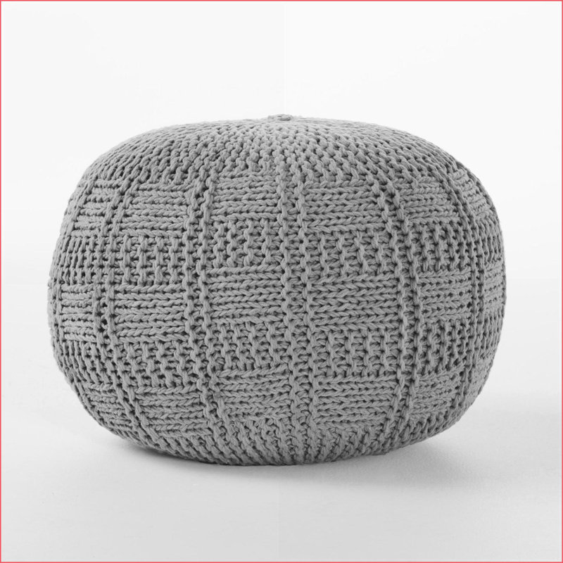 Pouf rond en coton Yuny - 20 x 20 x 14 pouces | Coton | Rond, Gris