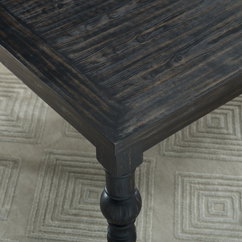 Table de salle à manger en bois franc de style urbain avec table et 4 chaises, bois foncé délavé, rectangulaire, bois massif noir et noir, construction robuste