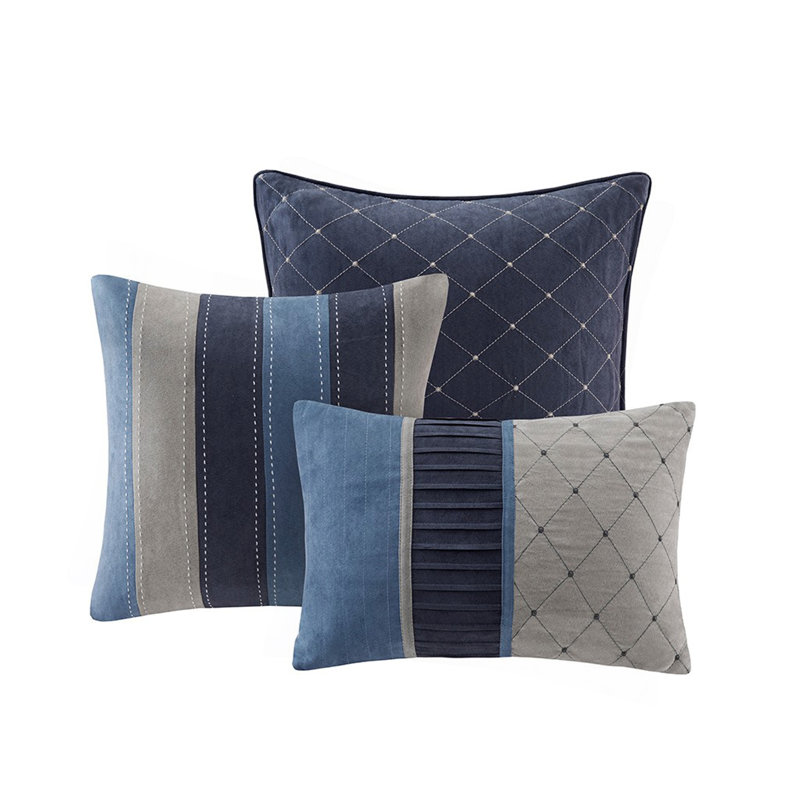 7 Piece Microsuede Comforter Set Navy King, King Comforter + 6 Additional Pieces , Navy Patchwork