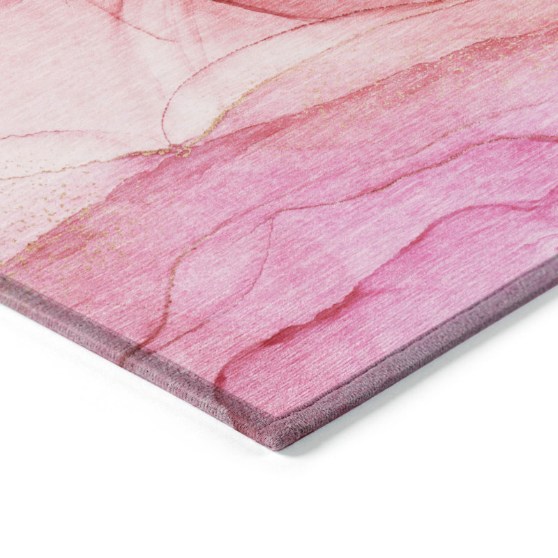 2' X 8' Pink Abstract Washable Non Skid Indoor Outdoor Runner Rug