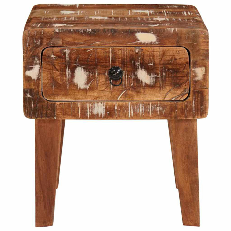 Solid Wood End Table, Distressed Brown