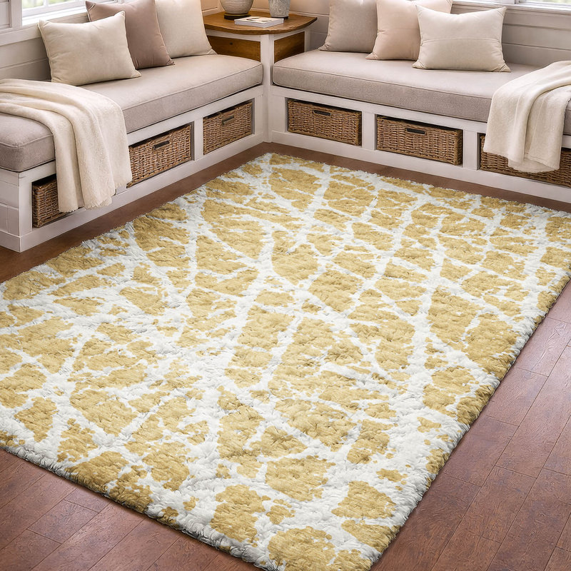 Premium Machine Washable Dream Shag ADS501 Crackle Rug, Gold, 9' x 12'