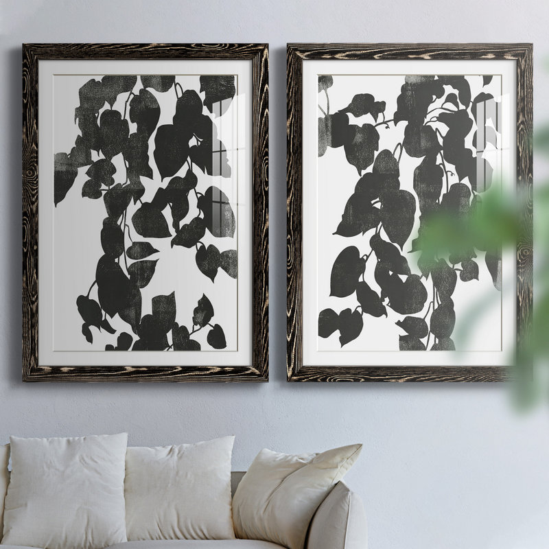 Pothos Silhouette I - ensemble de 2 reproductions de dessins encadrés, H 43,5 po x l 31,5 po x P 1 po, Papier encadré noir