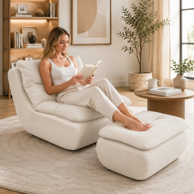 Pouf en mousse à mémoire de forme chenille avec repose-pieds, canapé de sol familial, beige, Beige