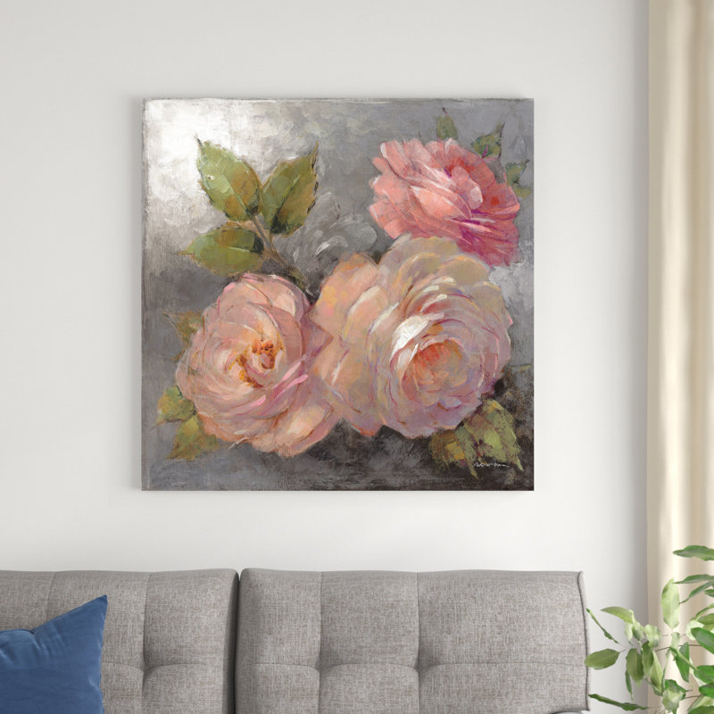 Roses sur fond gris II, H 36 po x l 36 po x P 1,25 po