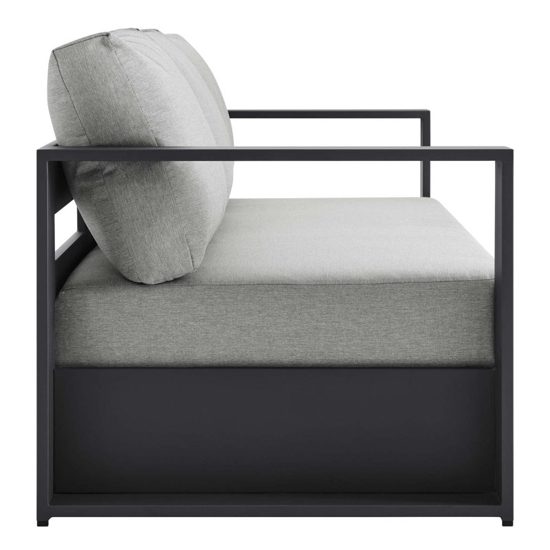 Gray Powder-Coated Aluminum Outdoor Sofa with Cushions