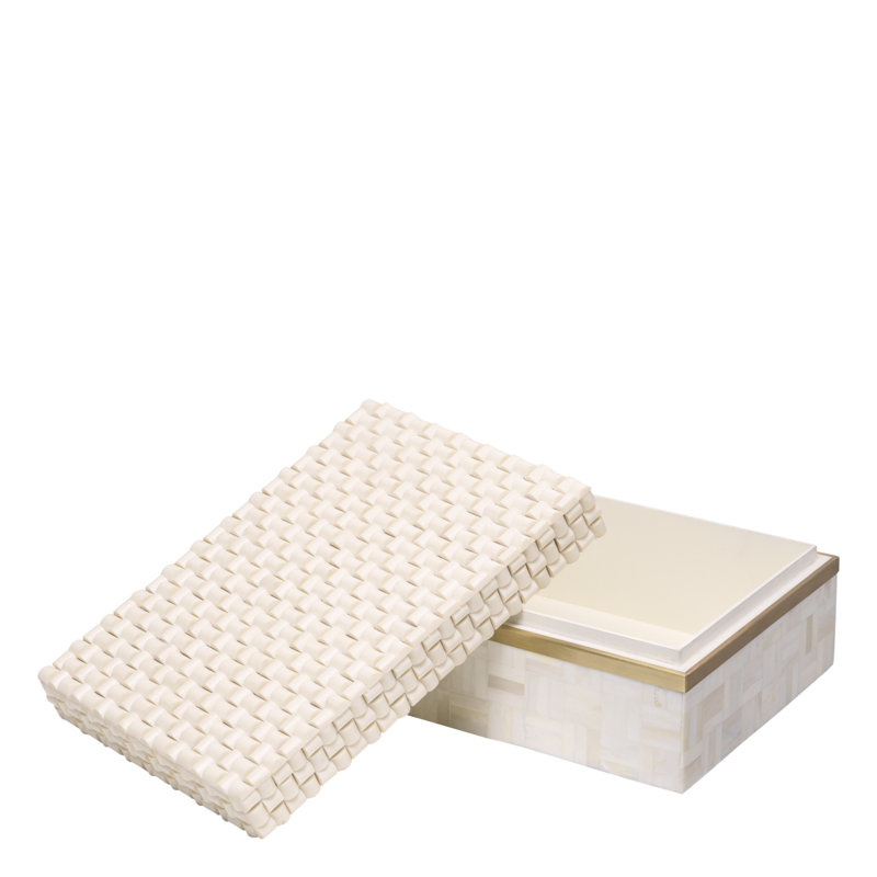 Seaside Handmade Resin Decorative Box by Eichholtz, 4.53" H x 11.22" W x 8.07" D, Cream/Vintage Brass