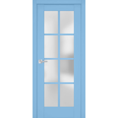 Porte intérieure française pleine prémontée, verre dépoli, Veregio 7412 Aquamarine, panneau simple, cadre, poignées, pour salle de bain ou chambre, portes robustes - 91,4 cm x 203,2 cm