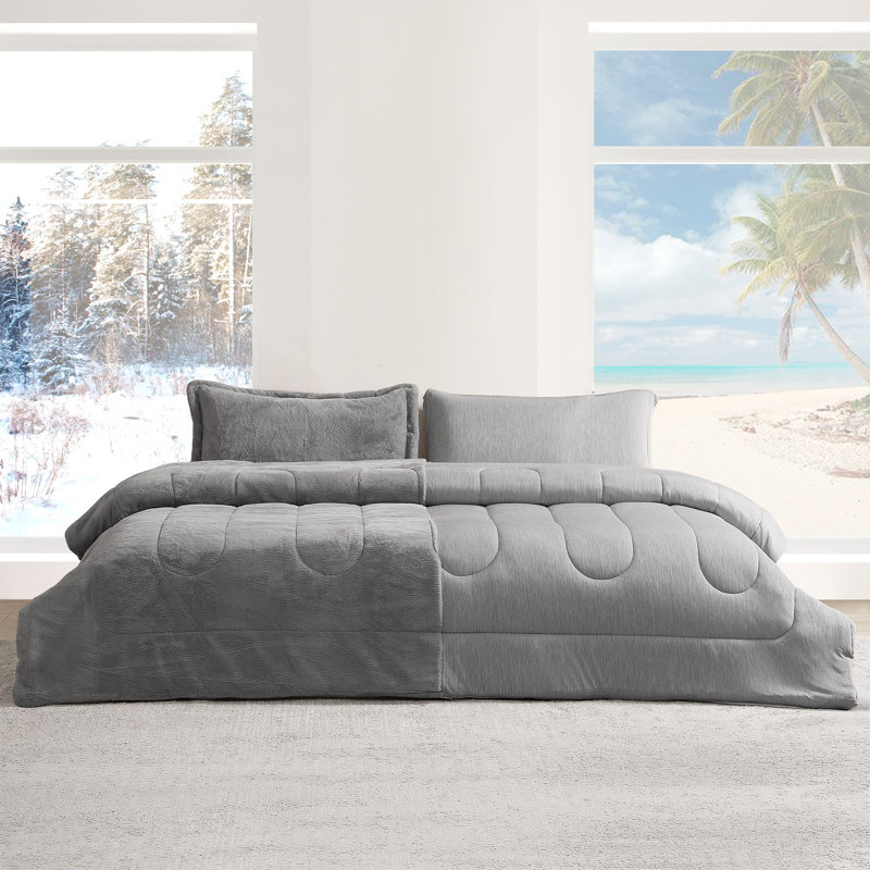 Coma Inducer Opposites Attract Plush Chartreux Gray + Cooling Silver Gray Oversized Comforter Set