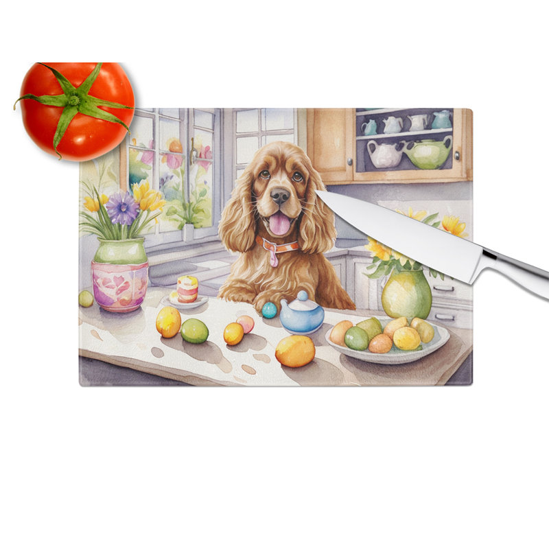 Decorating Easter Cocker Spaniel Glass Cutting Board