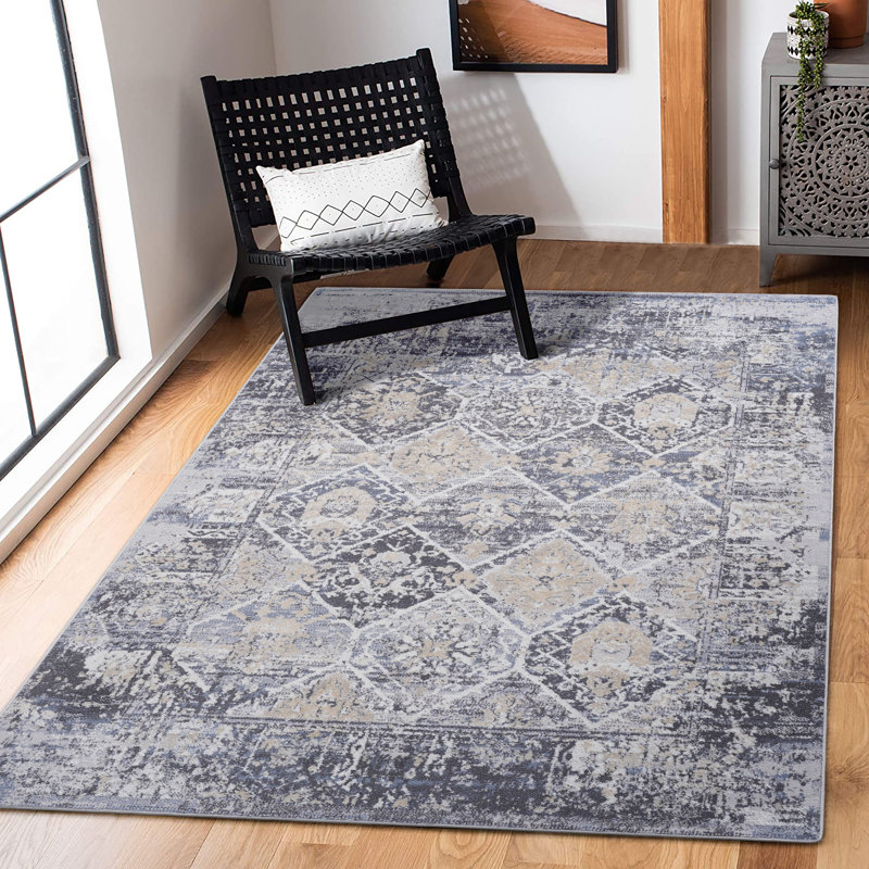 Tapis Naar Payas tissé à la machine gris / bleu / traditionnel, Rectangle 5 pi 3 po x 7 pi 6 po