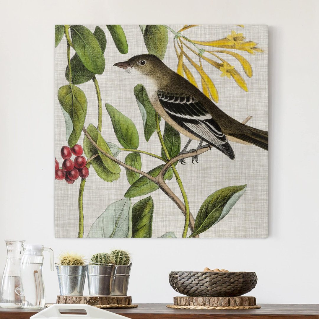 Leinwandbild Bird on Linen Yellow II