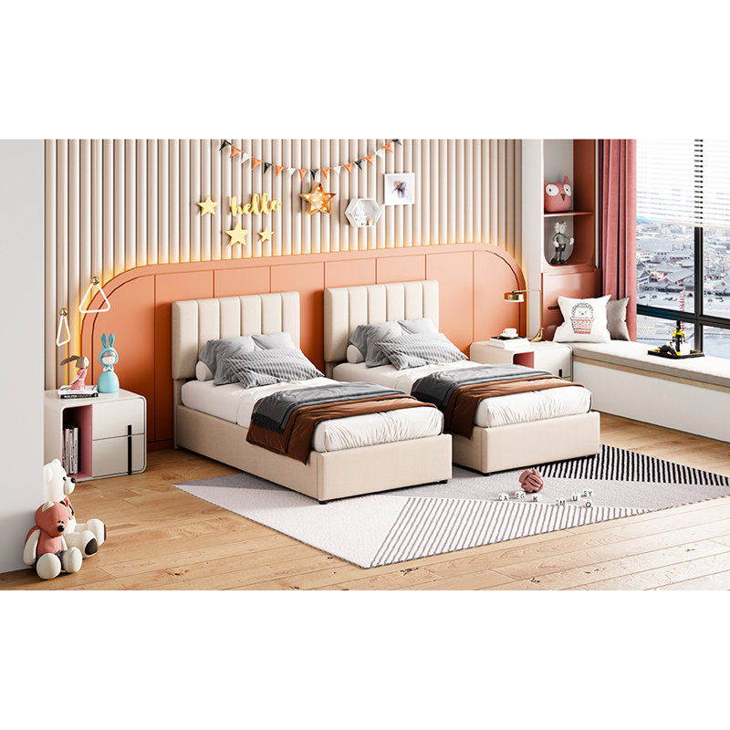 Lit tapissier très grand avec couleur beige et rangement hydraulique élégant