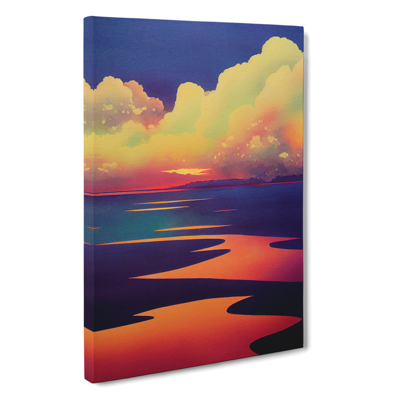 Watercolour Ocean Sunset - Wrapped Canvas, 76cm H x 50cm W x 3cm D