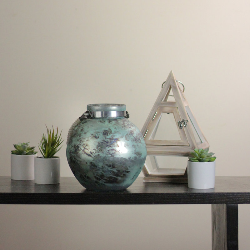 Ouragan 14,5 po en verre vert et noir Seaside Treasures avec poignée en corde