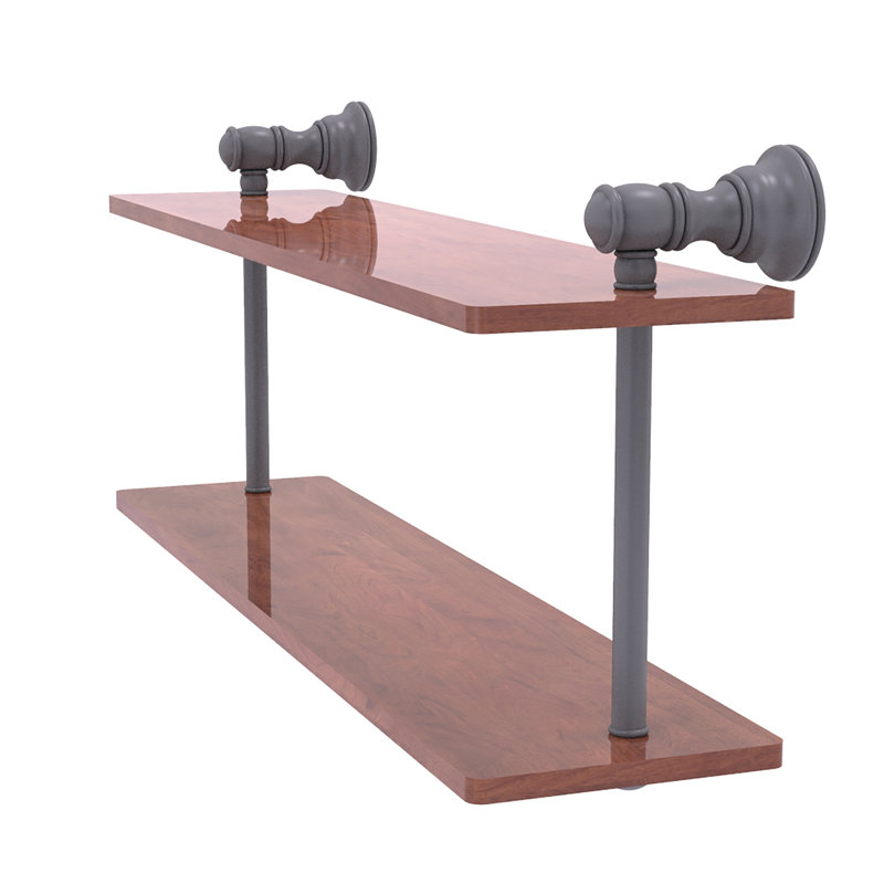 Tablette en bois massif 2 pièces avec barre à serviettes Freyja, H 5,6 po x l 16 po x P 9,2 po, Gris mat