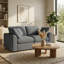 Canapé à deux places en chenille de 185 cm avec structure en bois et coussin décoratif