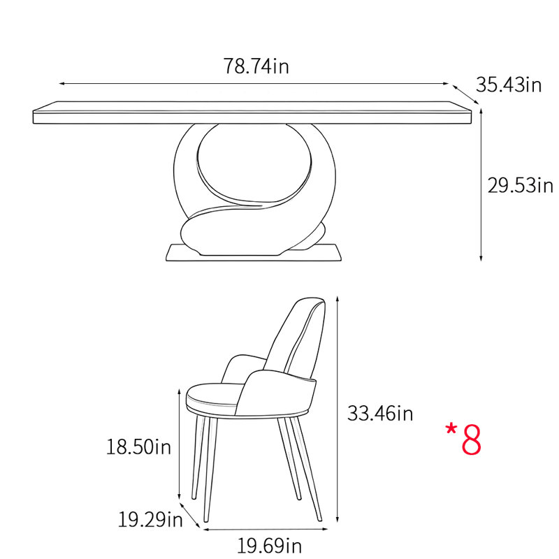 Ensemble de table de salle à manger rectangulaire de style italien, Noir, noir, noir, noir